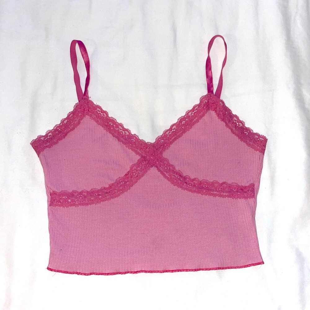 cute pink y2k lace cross-front top!!